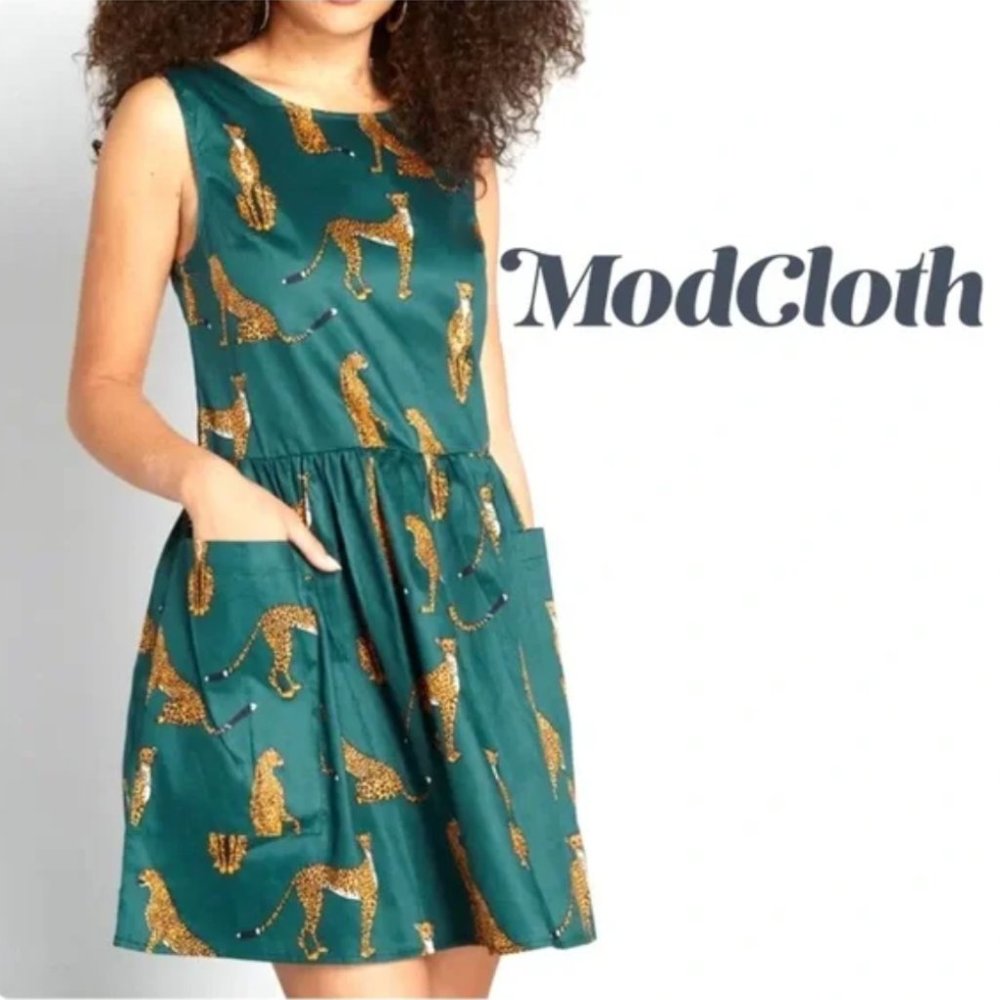 ModCloth When in Wonderland Cheetah Dress Sz L